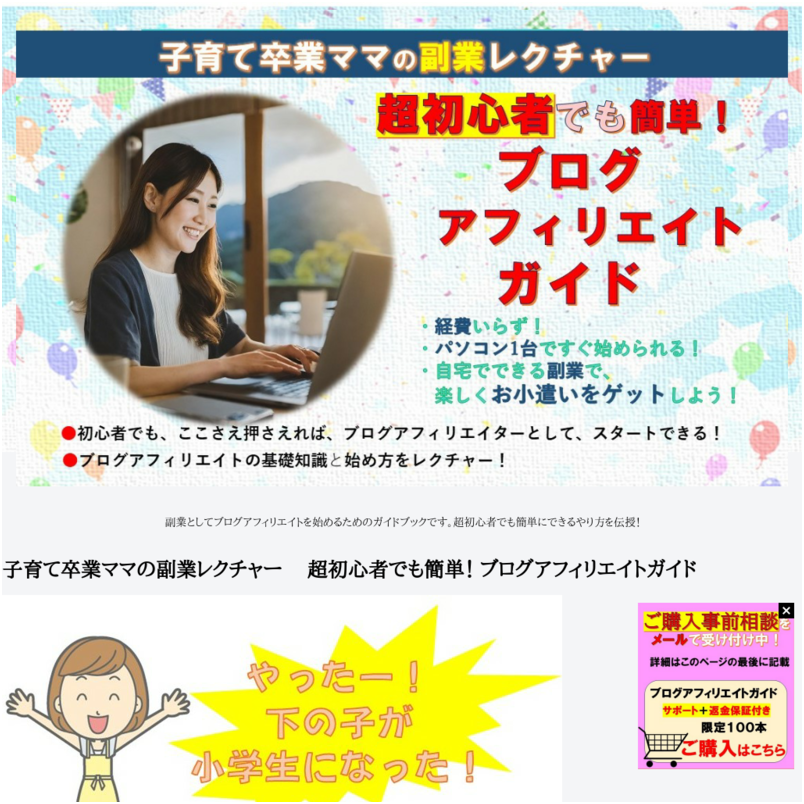 子育て卒業ママの副業レクチャー 　超初心者でも簡単！ ブログアフィリエイトガイド