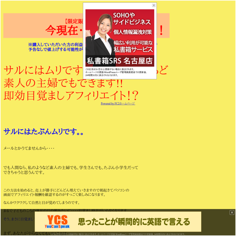 【限定販売５０部】サルにはムリです・・・でも人間ならど素人の主婦でもできます!!即効目覚ましアフィリエイト！？