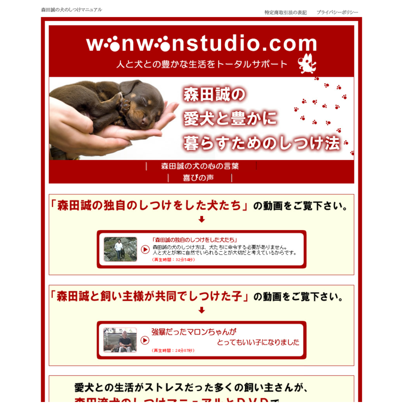 「森田誠の愛犬と豊かに暮らすためのしつけ法」　DVD　2枚セット