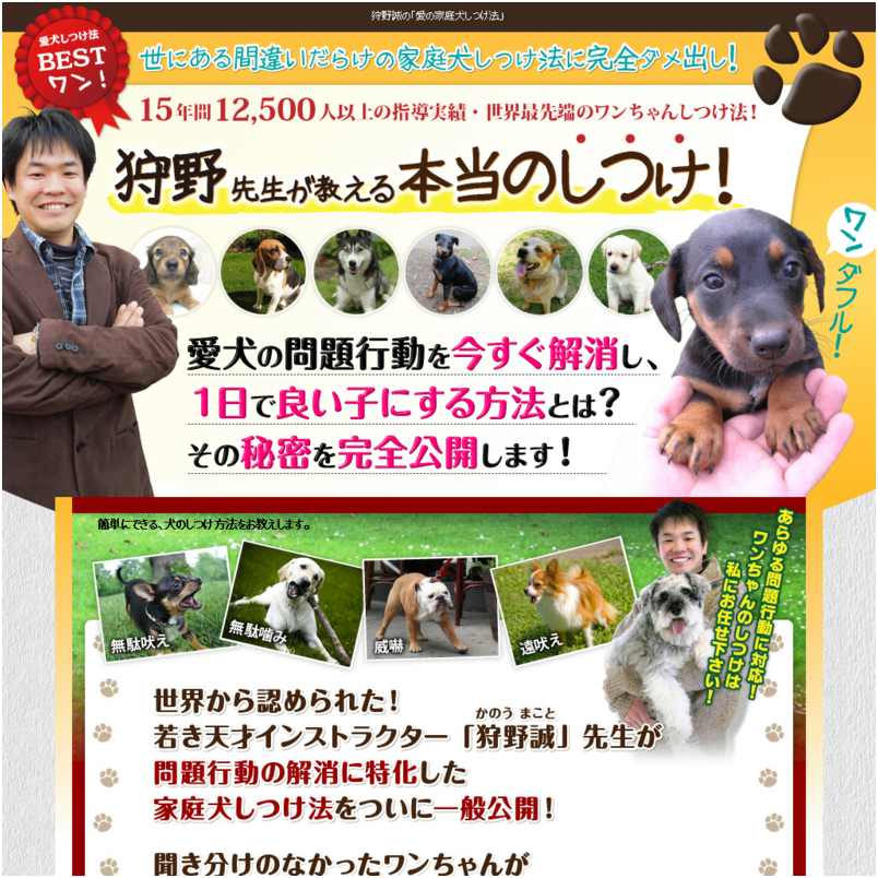 ワンちゃんの問題行動が１日で解消！狩野誠の「愛の家庭犬しつけ法」
