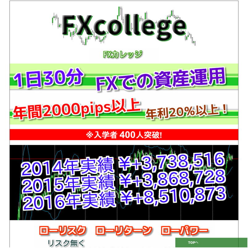 FXcollege ～FXカレッジ～　1日30分で出来る低リスクの資産運用を学ぶFX教材　年間2000pips 年利20％以上!
