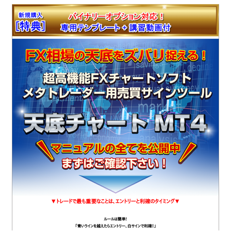 『天底チャート MT4 』 バイナリーオプション対応テンプレート＋講習動画の特典付！