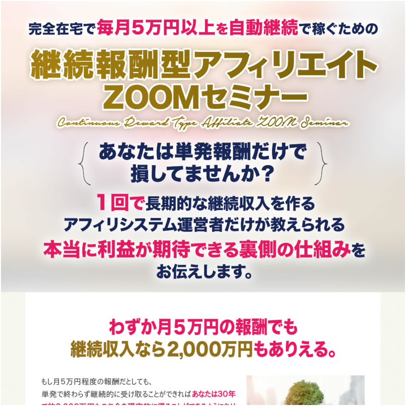 継続報酬型アフィリエイトＺＯＯＭセミナー【通常】