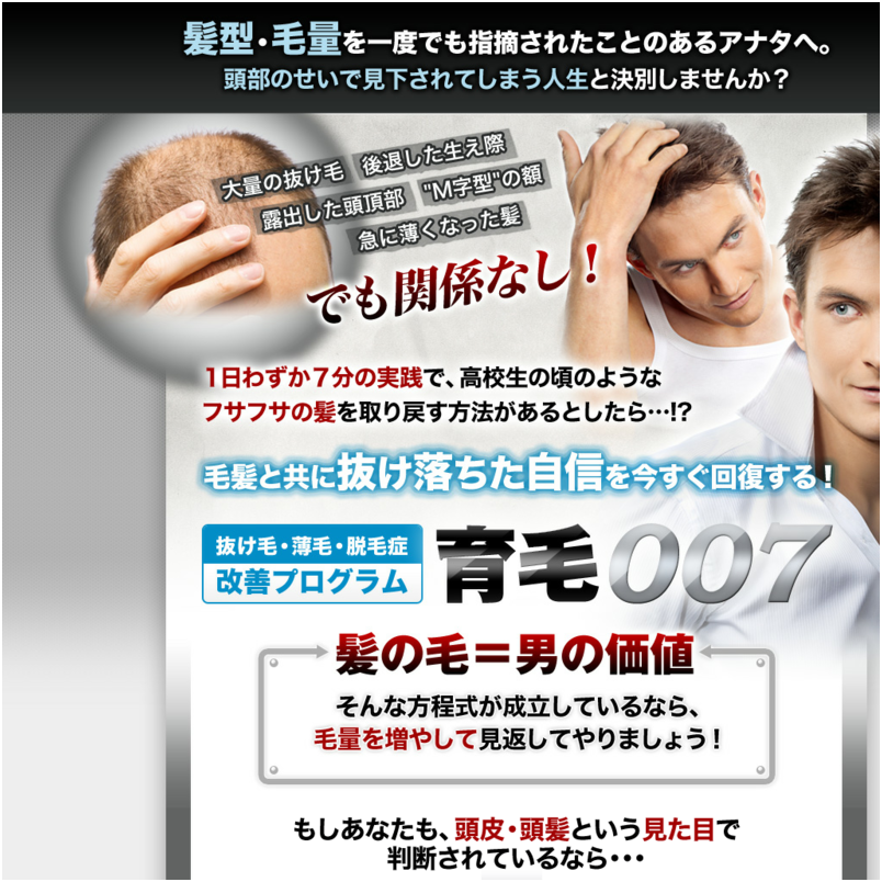 薄毛・ハゲの進行にお悩みの方へ。ハゲ脱！もう悩まない育毛術