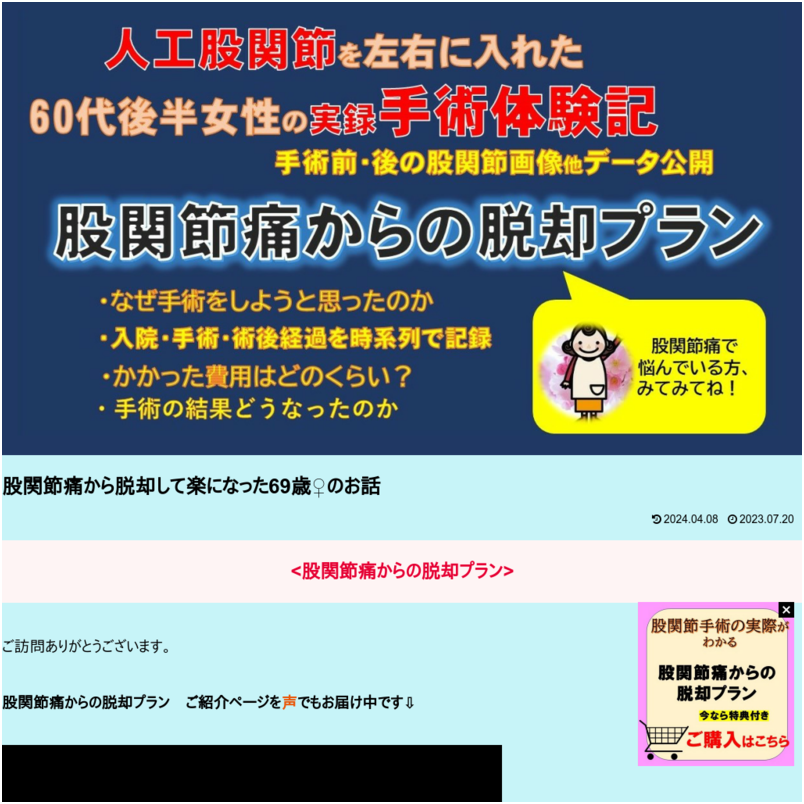 股関節痛から脱却して楽になった69歳♀の実録体験記 ＜股関節痛からの脱却プラン＞