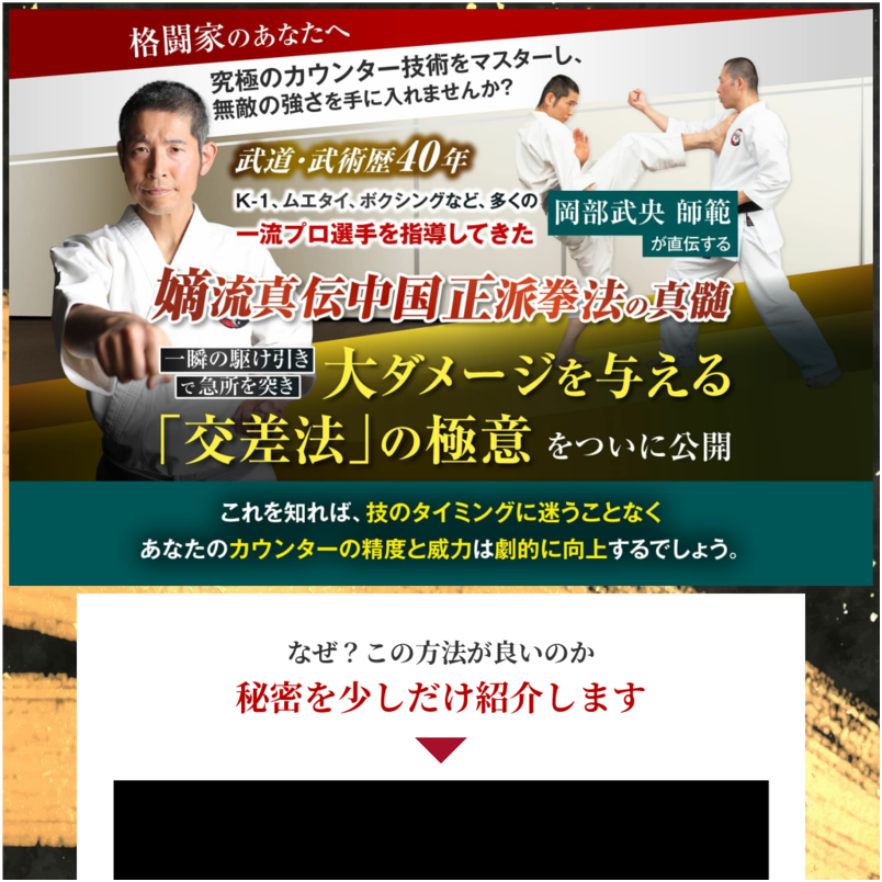 嫡流真伝中国正派拳法の交差法マスタープログラム〜究極のカウンター技術で大ダメージを与える方法〜総合武道研究会玄武館会長　岡部武央　指導・監修